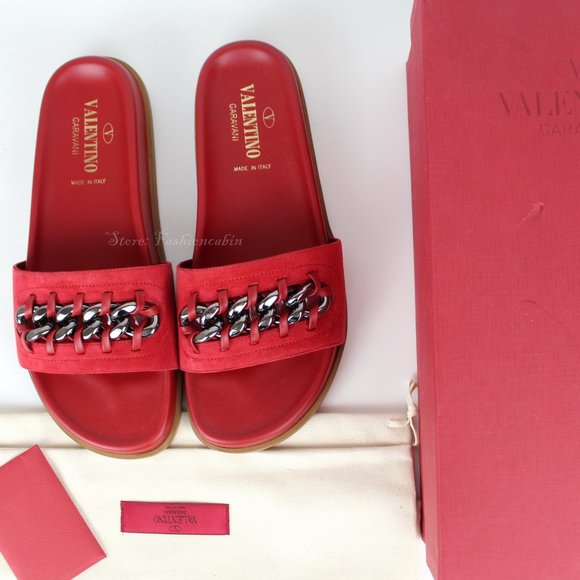 NEW VALENTINO GARAVANI Chain Slides Sandals - Picture 1 of 13